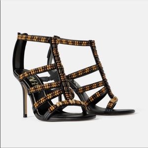 ZARA Beaded Zip-up Sandals NWT Size 8